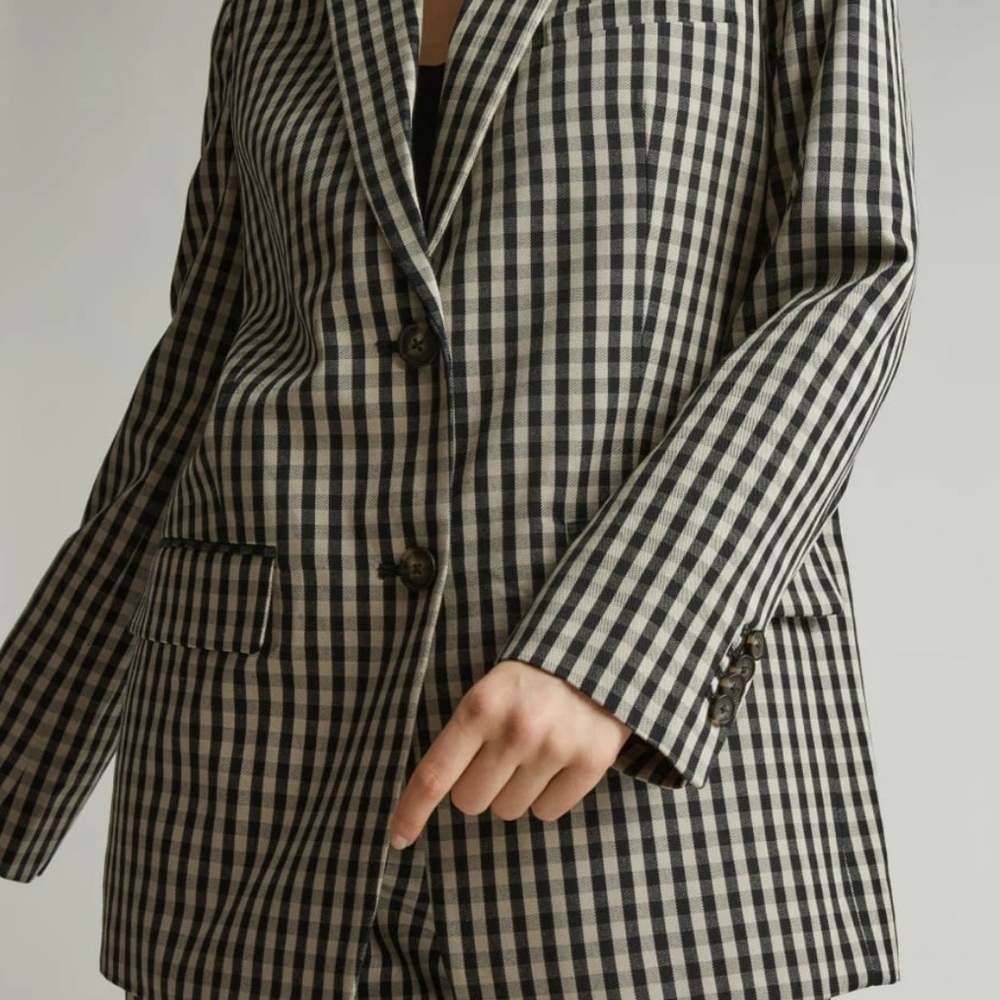 Everlane houndstooth checker black tan oversized TENCEL™ Lyocell cotton 0 new - Picture 14 of 15